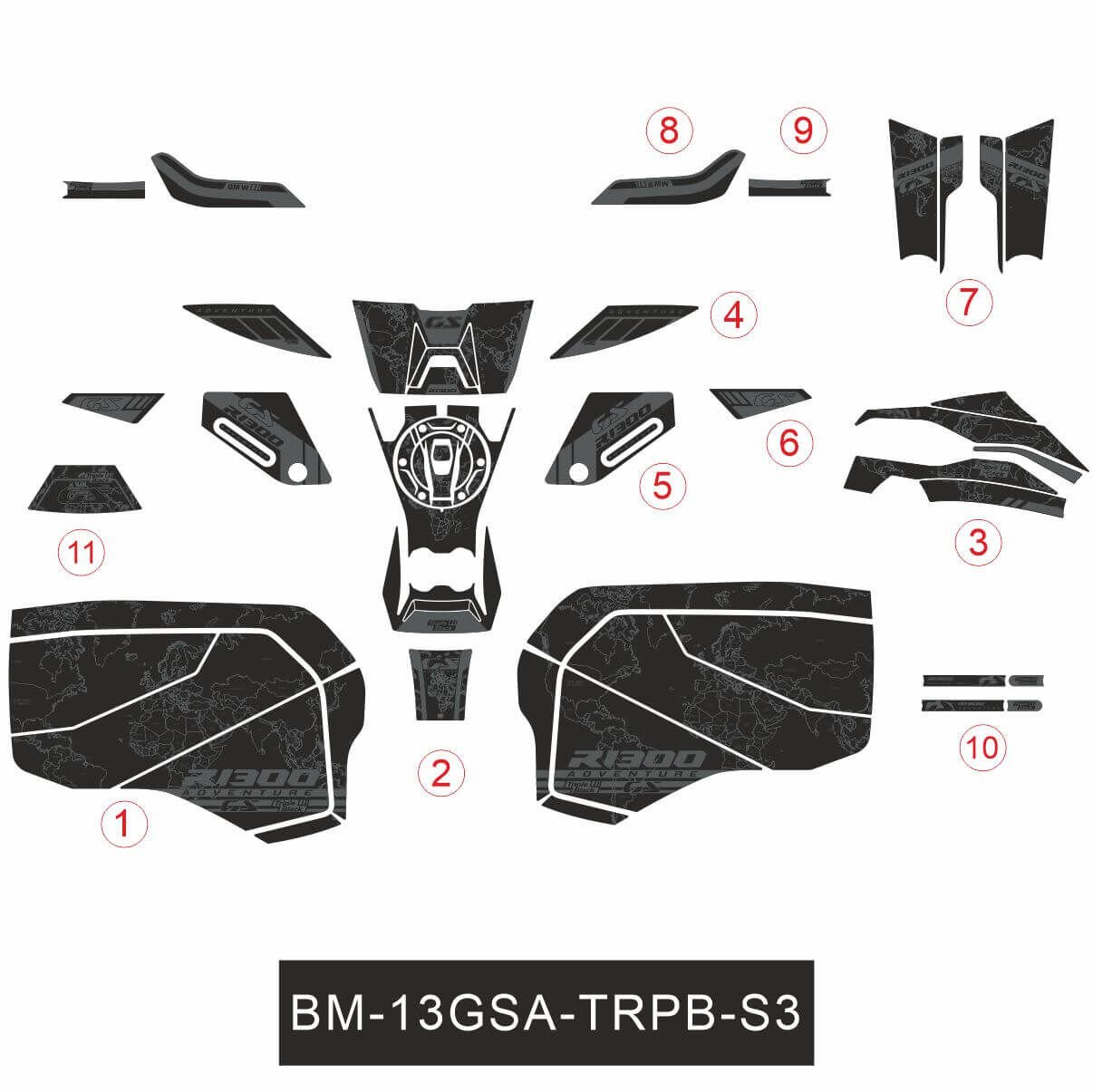 R1300GS ADV Triple Black Tankpad Set Model 3 Full Set