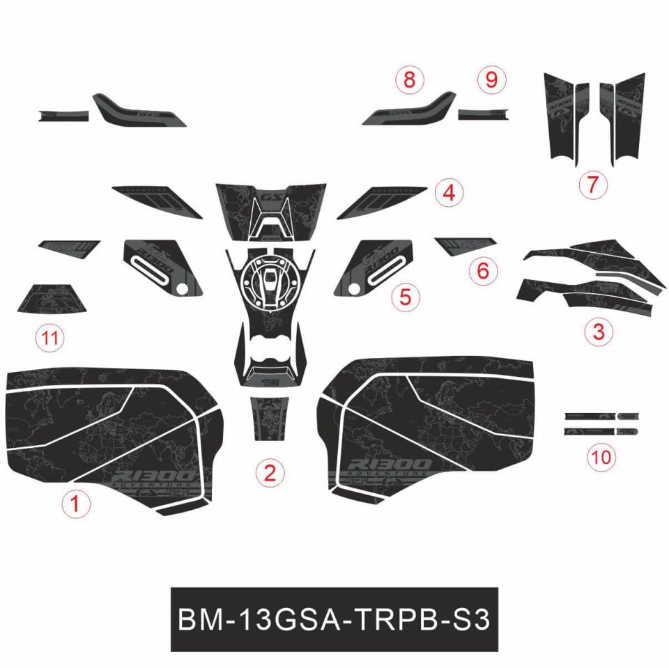 R1300GS ADV Triple Black Tankpad Set Model 3 Full Set