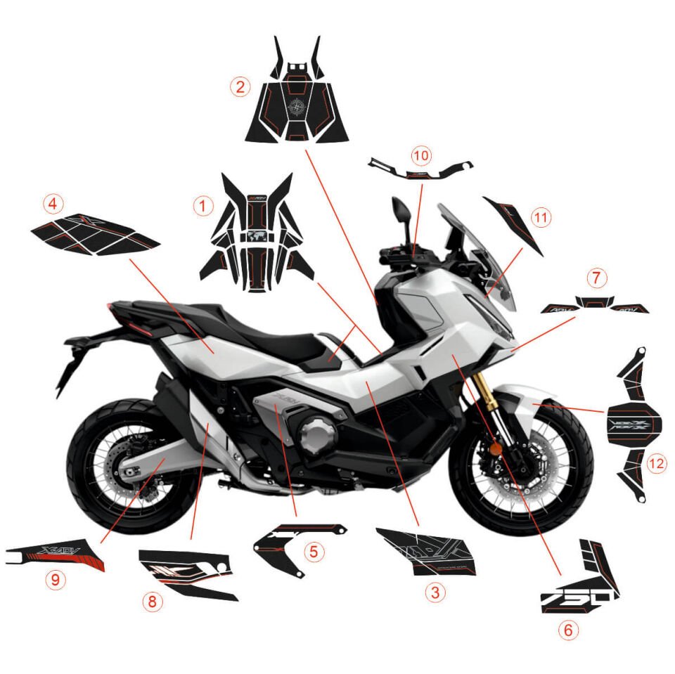 Honda X-ADV 750 Tankpad + Granaj Full Set - Kırmızı (2024+) Full Set
