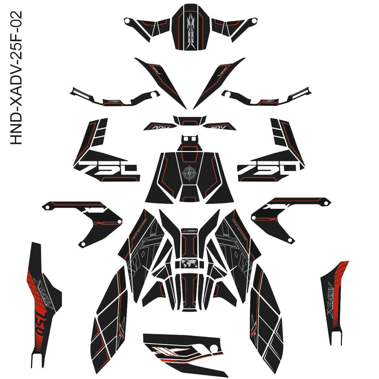 Honda X-ADV 750 Tankpad + Granaj Full Set - Kırmızı (2024+) Full Set