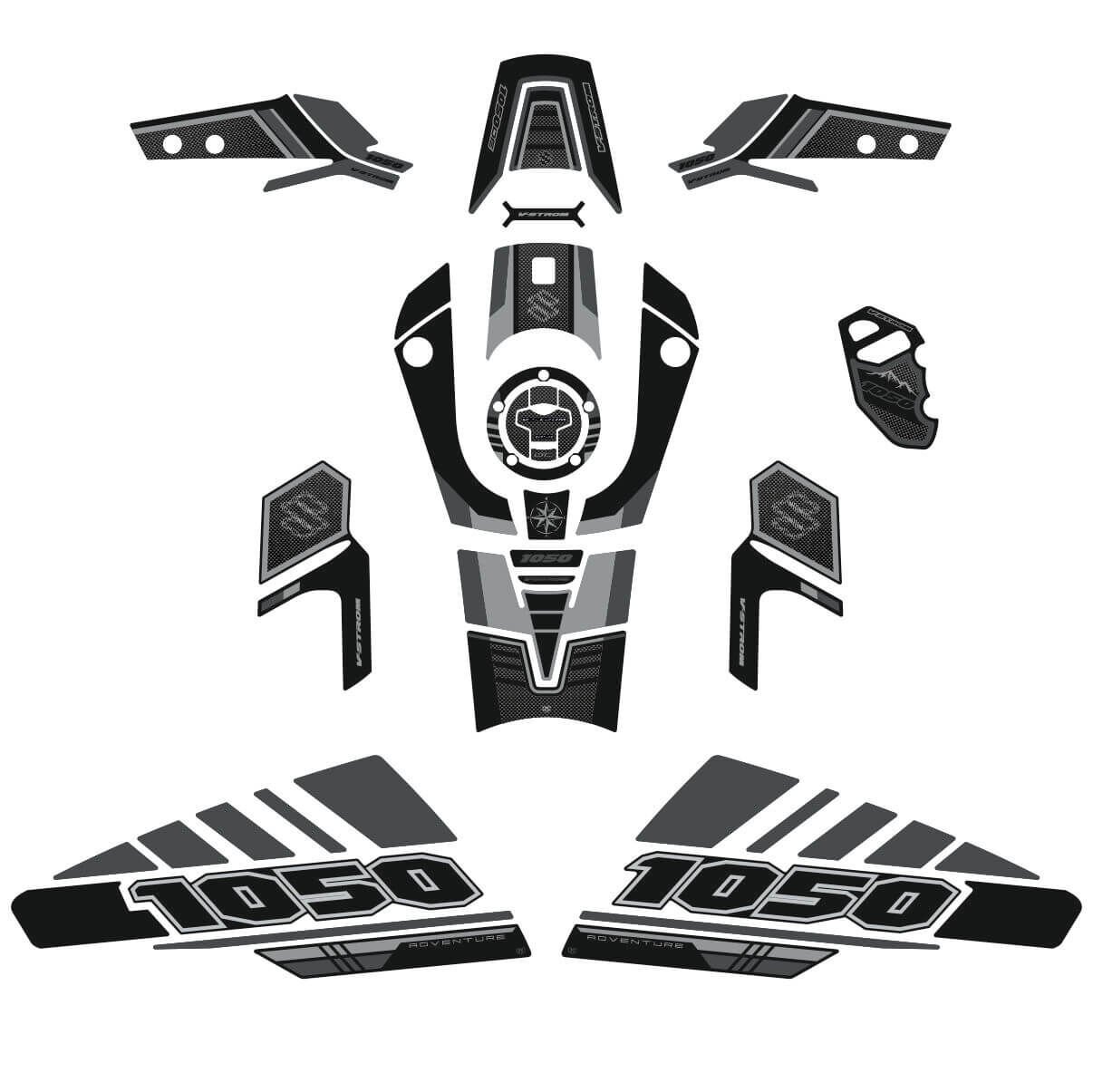 V-Strom 1050 DE Full Tankpad Set (Siyah&Gri) Full Set